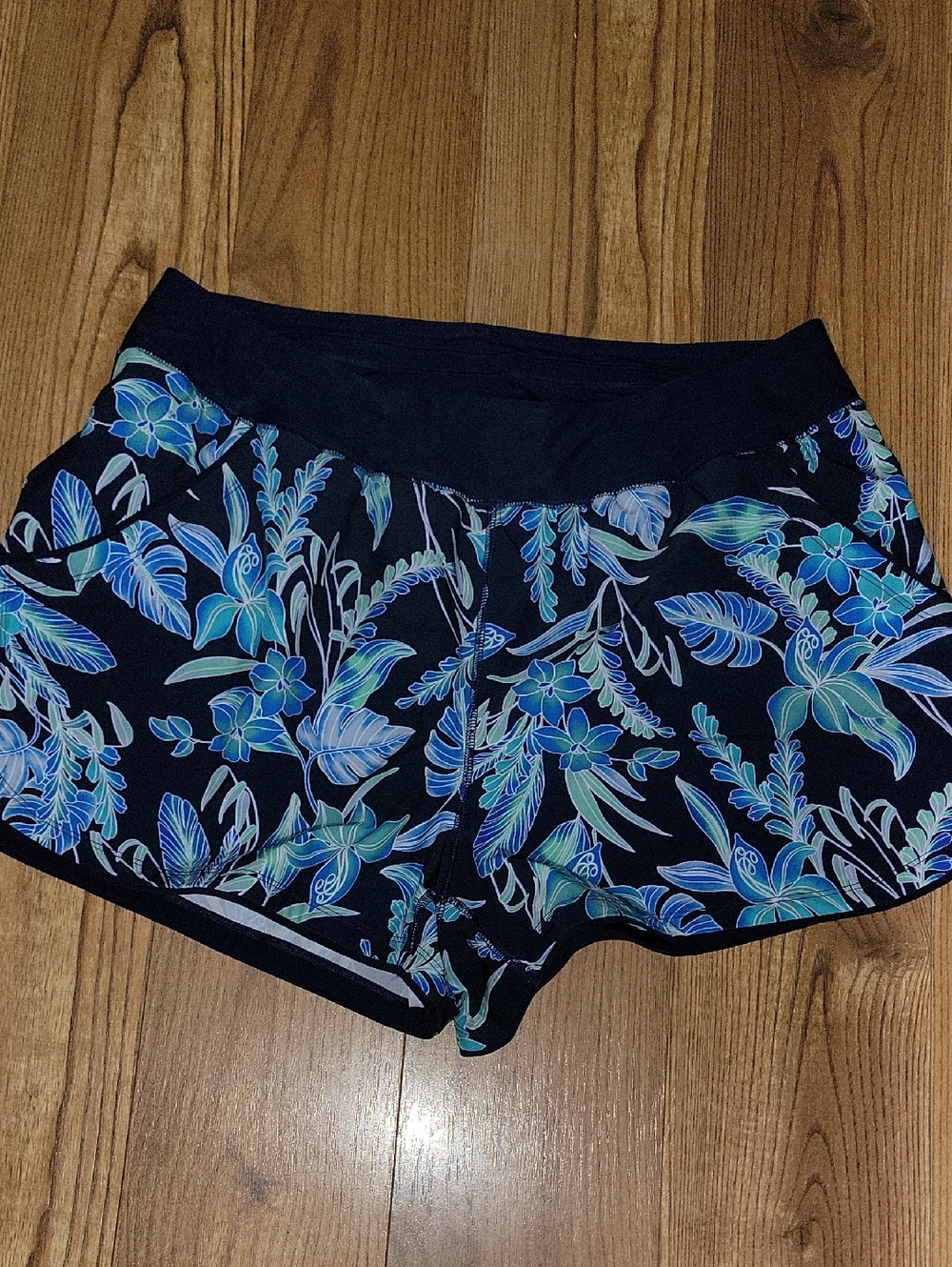 Lands' End Tropical Swim Shorts with Blue and Teal Floral Pattern